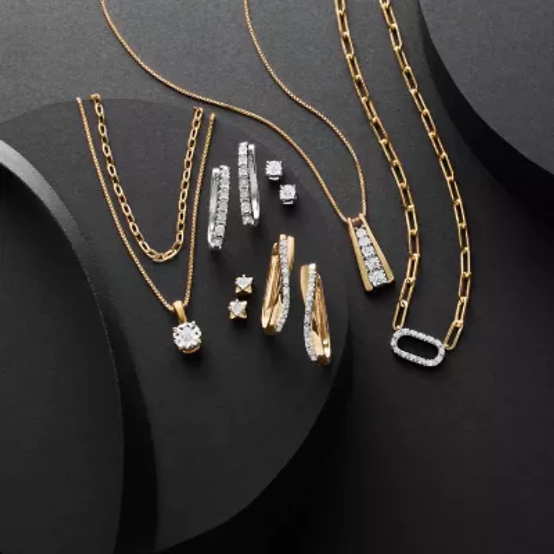 Yes, Please! Womens Diamond Accent Lab Grown White Diamond 14K Gold Over Silver Sterling Silver Round 16 Inch Pendant Necklace