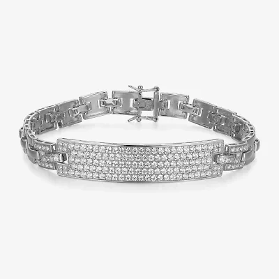 Mens Sterling Silver 8 1/2 Inch Solid Link Round Id Bracelet