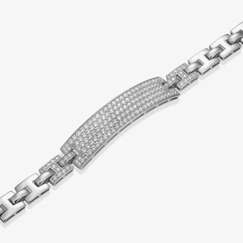 Mens Sterling Silver 8 1/2 Inch Solid Link Round Id Bracelet