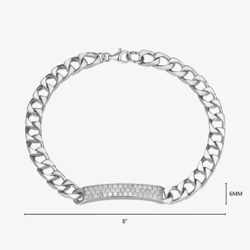 Mens Sterling Silver 8 Inch Solid Link Round Id Bracelet