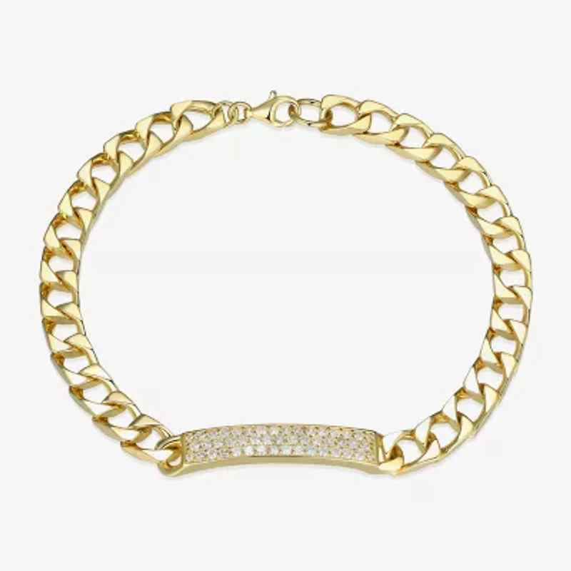 Mens 18K Gold Over Silver Sterling Silver 8 Inch Solid Link Round Id Bracelet