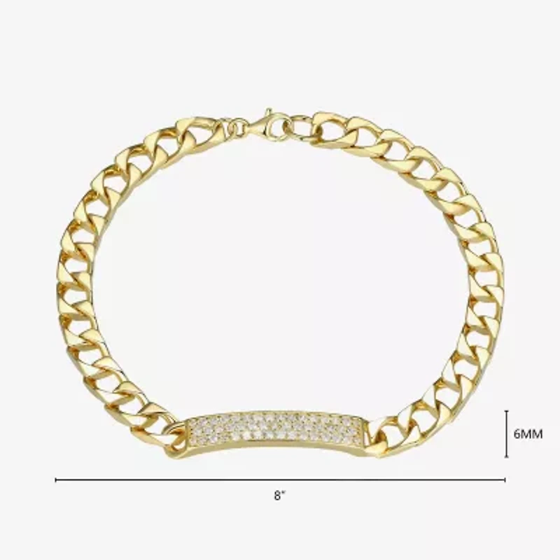 Mens 18K Gold Over Silver Sterling Silver 8 Inch Solid Link Round Id Bracelet