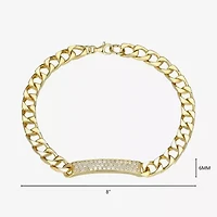 Mens 18K Gold Over Silver Sterling Silver 8 Inch Solid Link Round Id Bracelet