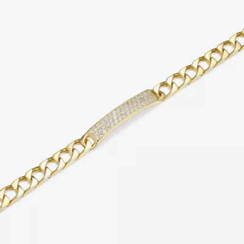 Mens 18K Gold Over Silver Sterling Silver 8 Inch Solid Link Round Id Bracelet
