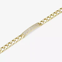 Mens 18K Gold Over Silver Sterling Silver 8 Inch Solid Link Round Id Bracelet