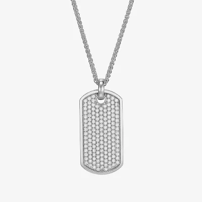 Mens 3 3/4 CT. T.W. Cubic Zirconia Sterling Silver Dog Tag 22 Inch Pendant Necklace