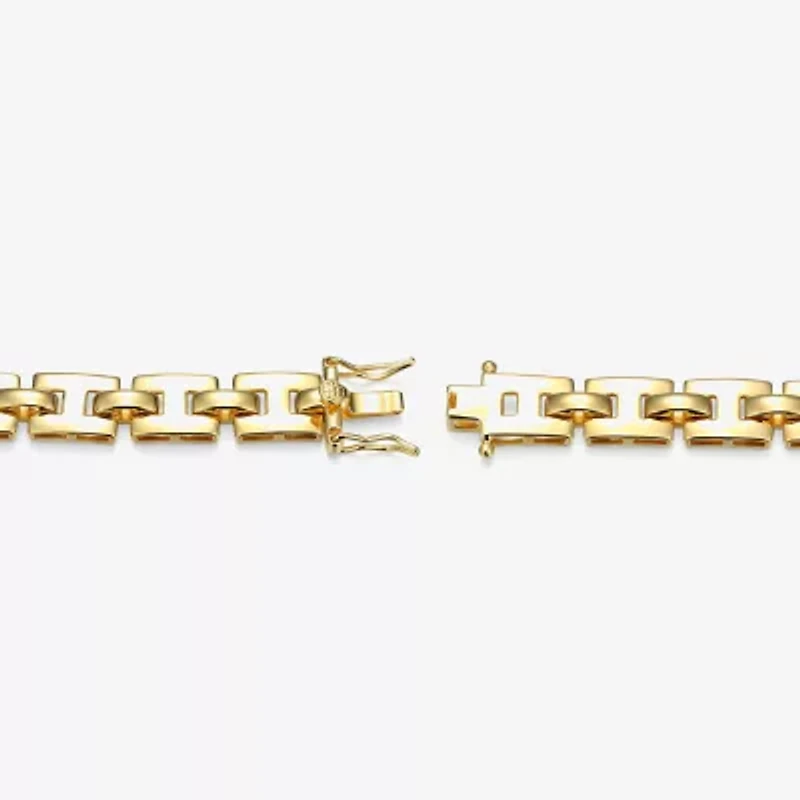 Mens 18K Gold Over Silver 8 1/2 Inch Solid Link Id Bracelet