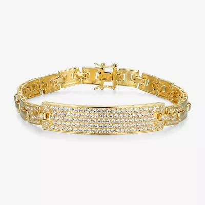 Mens 18K Gold Over Silver 8 1/2 Inch Solid Link Id Bracelet