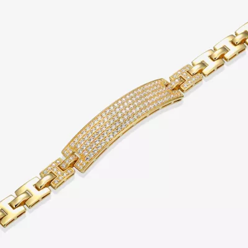 Mens 18K Gold Over Silver 8 1/2 Inch Solid Link Id Bracelet