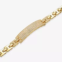Mens 18K Gold Over Silver 8 1/2 Inch Solid Link Id Bracelet
