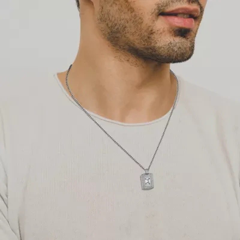 Mens 4 3/4 CT. T.W. Cubic Zirconia Sterling Silver Round 23 Inch Pendant Necklace