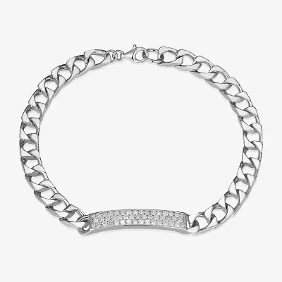 Mens Sterling Silver 8 1/2 Inch Solid Link Round Id Bracelet