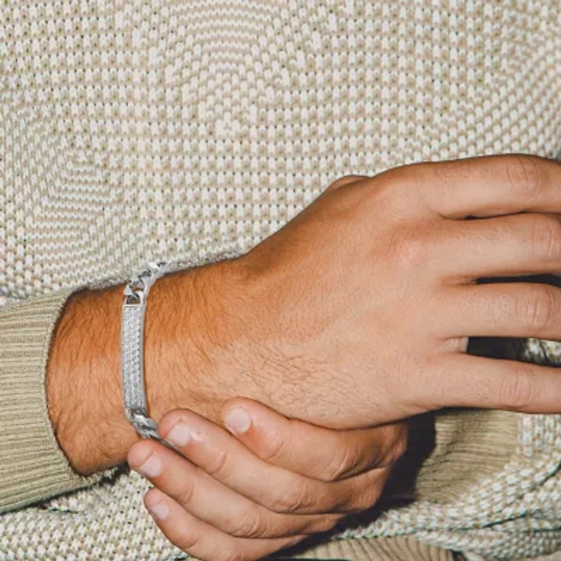 Mens Sterling Silver 8 1/2 Inch Solid Link Round Id Bracelet