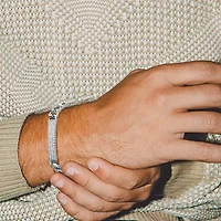 Mens Sterling Silver 8 1/2 Inch Solid Link Round Id Bracelet