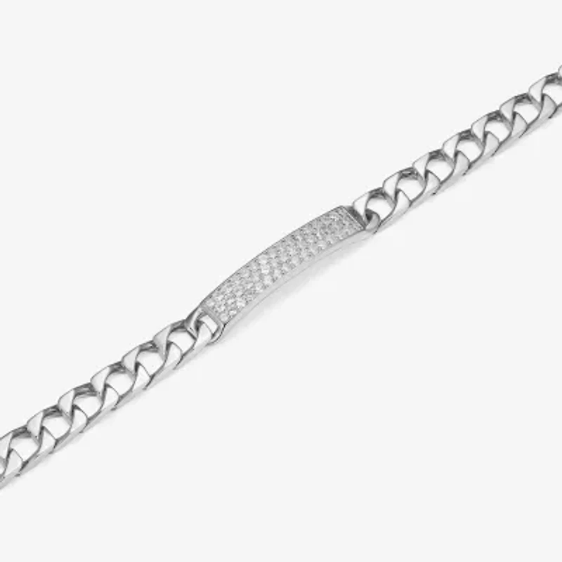Mens Sterling Silver 8 1/2 Inch Solid Link Round Id Bracelet