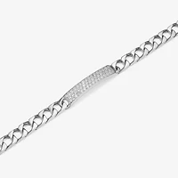 Mens Sterling Silver 8 1/2 Inch Solid Link Round Id Bracelet