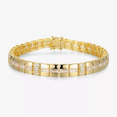 Mens 18K Gold Over Silver Solid Round 8 1/2 Inch Link Bracelet
