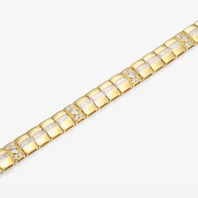 Mens 18K Gold Over Silver Solid Round 8 1/2 Inch Link Bracelet
