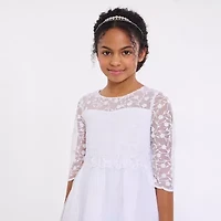 Bonnie Jean Big Kid Girls Communion 3/4 Sleeve Lace Flower Girl Fit + Flare Dress