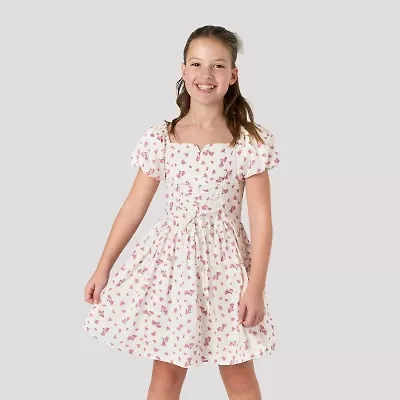 Rare Editions Big Kid Girls Short Sleeve Puffed A-Line Dress