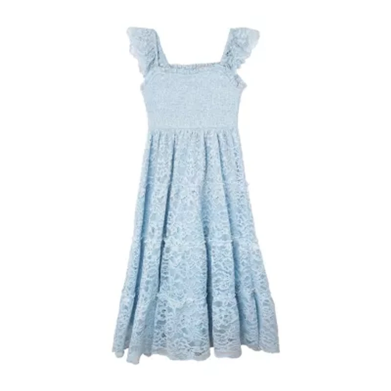Rare Editions Big Kid Girls Short Sleeve Flutter Floral Maxi Dress