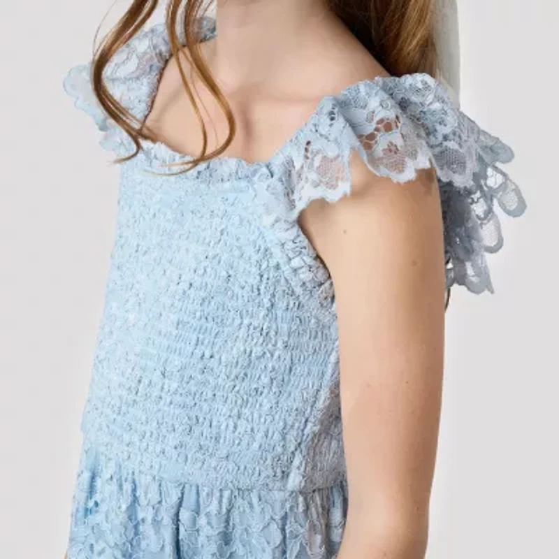 Rare Editions Big Kid Girls Short Sleeve Flutter Floral Maxi Dress