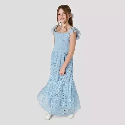 Rare Editions Big Kid Girls Short Sleeve Flutter Floral Maxi Dress
