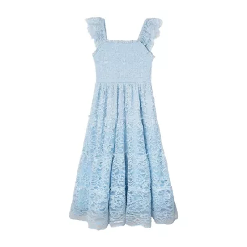 Rare Editions Big Kid Girls Short Sleeve Flutter Floral Maxi Dress