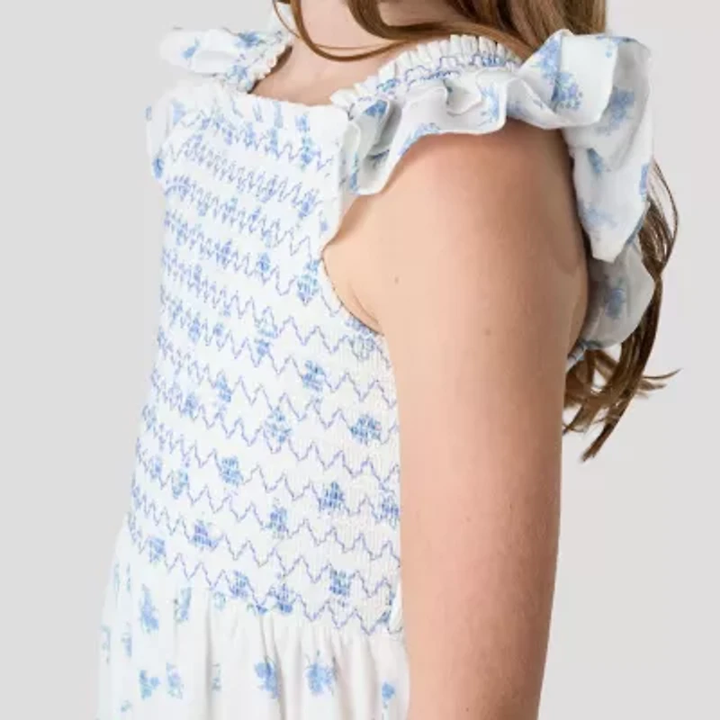 Rare Editions Big Kid Girls Short Sleeve Flutter Floral Maxi Dress