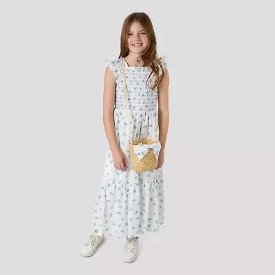 Rare Editions Big Kid Girls Short Sleeve Flutter Floral Maxi Dress