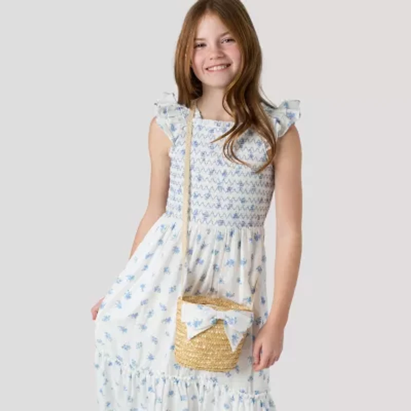 Rare Editions Big Kid Girls Short Sleeve Flutter Floral Maxi Dress