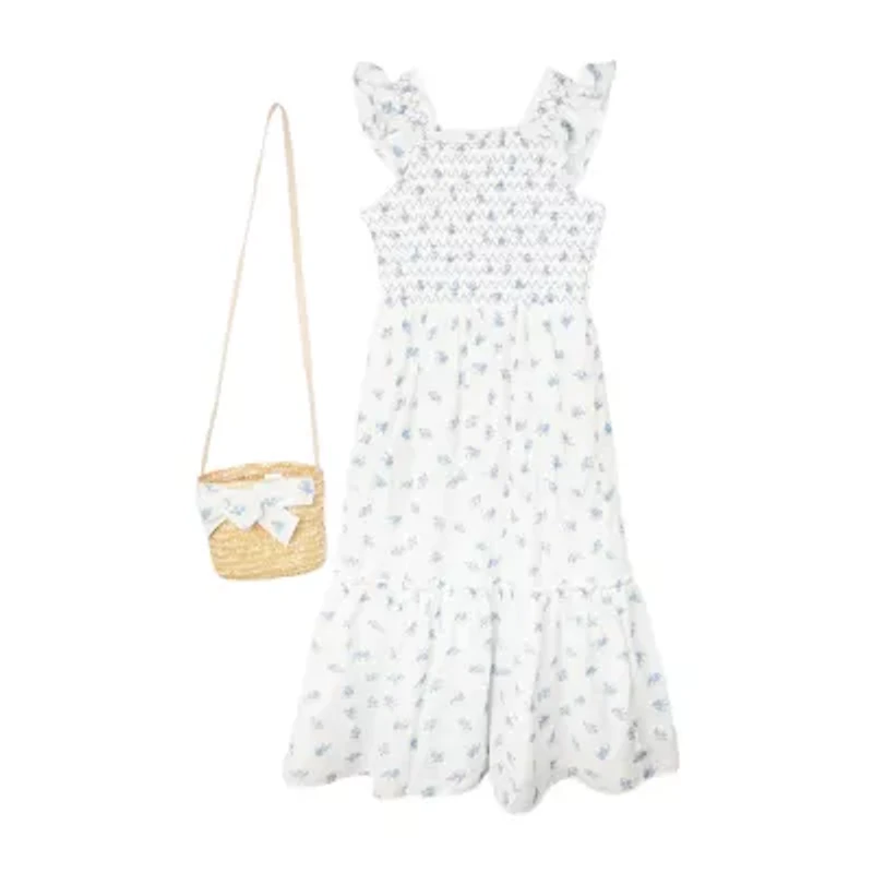 Rare Editions Big Kid Girls Short Sleeve Flutter Floral Maxi Dress