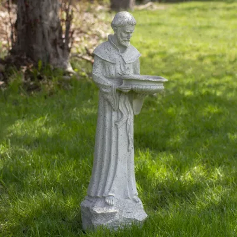 Northlight 23.5in Speckled Ivory St. Francis Of Assisi Religious Bird Feeder