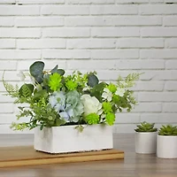 Northlight 14in Blue And White Hydrangea And Rose Floral Arrangement