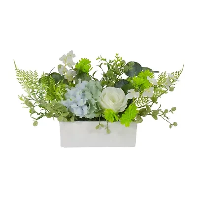 Northlight 14in Blue And White Hydrangea And Rose Floral Arrangement