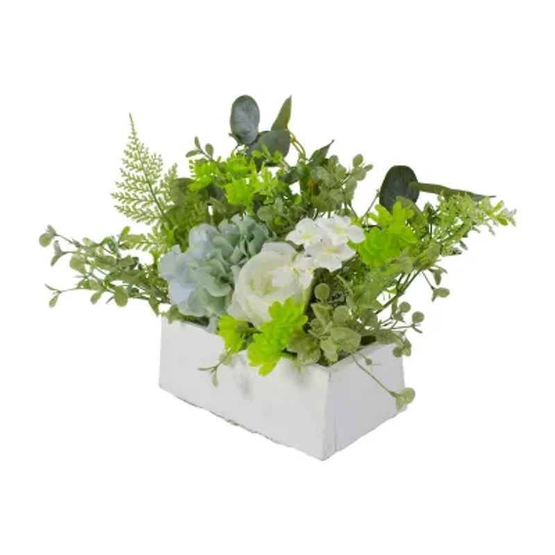 Northlight 14in Blue And White Hydrangea And Rose Floral Arrangement