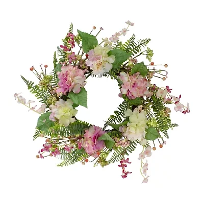 Northlight 20in Hydrangea Berry And Fern Pink Wreath