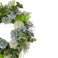 Northlight 24in Hydrangea Rose And Geranium White And Blue Wreath