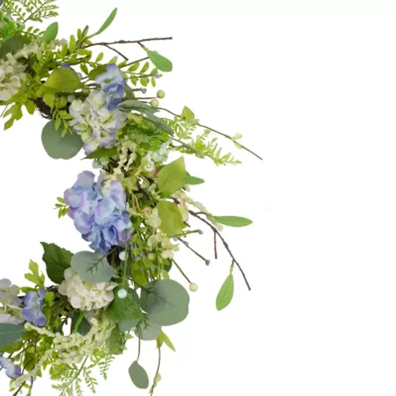 Northlight 26in Eucalyptus And Hydrangea Fern Blue And Green Wreath