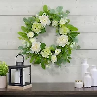 Northlight 23in Hydrangea And Ranunculus Eucalyptus Green And Cream Wreath