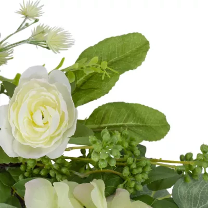 Northlight 23in Hydrangea And Ranunculus Eucalyptus Green And Cream Wreath