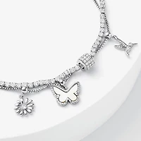 Sparkle Allure Womens White Cubic Zirconia Pure Silver Over Brass Butterfly Charm Bracelet