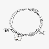 Sparkle Allure Womens White Cubic Zirconia Pure Silver Over Brass Butterfly Charm Bracelet