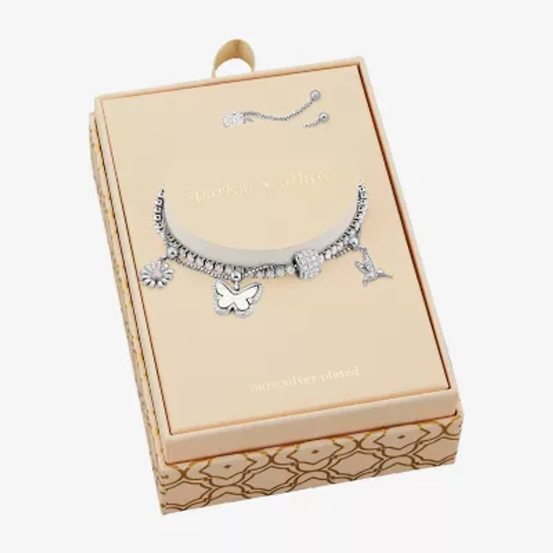Sparkle Allure Womens White Cubic Zirconia Pure Silver Over Brass Butterfly Charm Bracelet