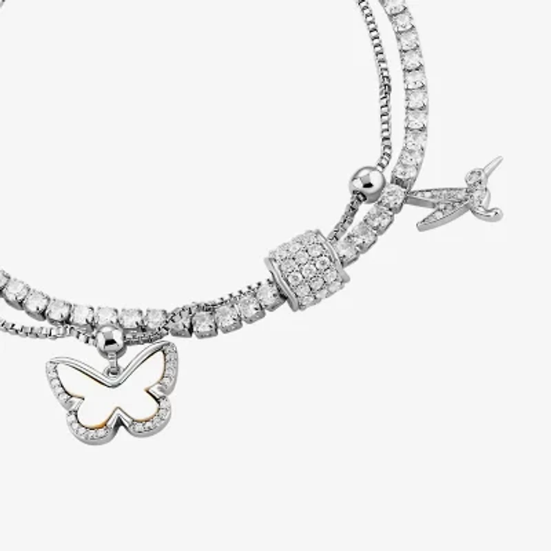 Sparkle Allure Womens White Cubic Zirconia Pure Silver Over Brass Butterfly Charm Bracelet