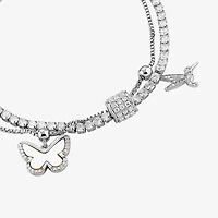 Sparkle Allure Womens White Cubic Zirconia Pure Silver Over Brass Butterfly Charm Bracelet