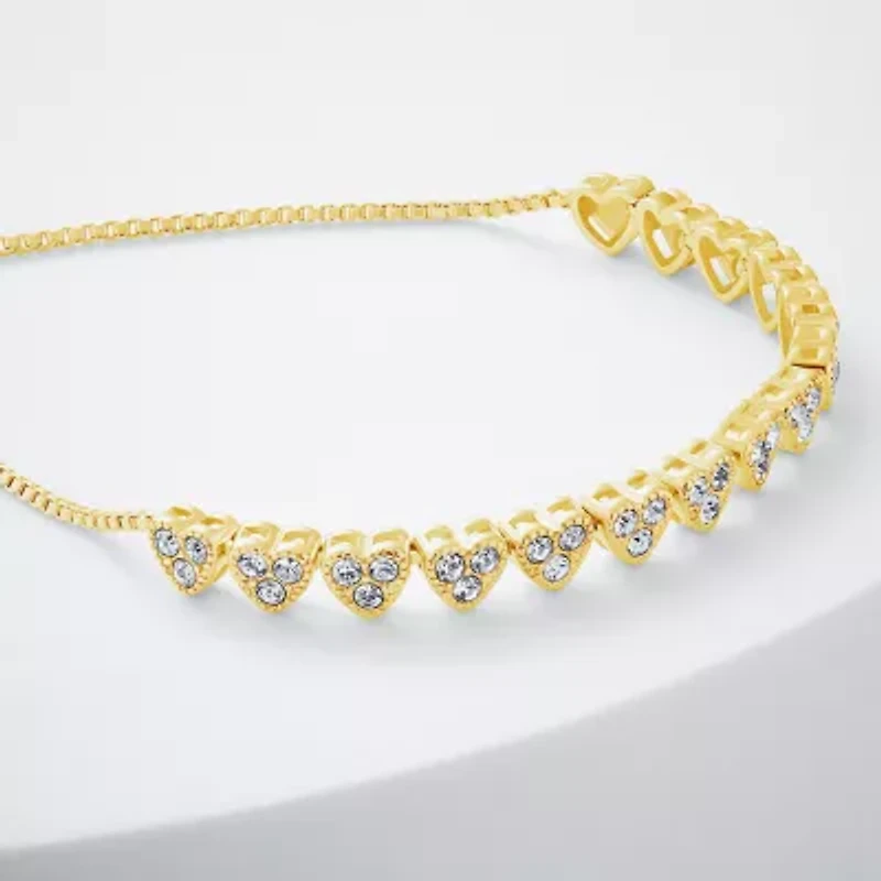 Sparkle Allure Womens White Crystal 14K Gold Over Brass Heart Bolo Bracelet
