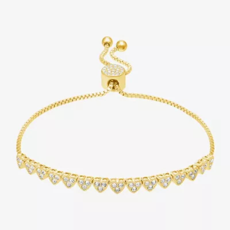 Sparkle Allure Womens White Crystal 14K Gold Over Brass Heart Bolo Bracelet