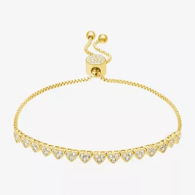Sparkle Allure Womens White Crystal 14K Gold Over Brass Heart Bolo Bracelet