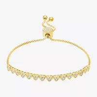 Sparkle Allure Womens White Crystal 14K Gold Over Brass Heart Bolo Bracelet